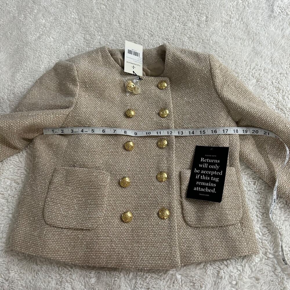 Tuckernuck Maria'a Biege Tweed Blazer Gold Button M Preppy Country Club Church - Picture 3 of 6